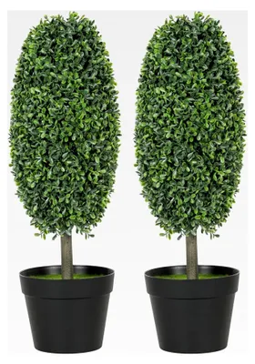 Produktbild von 2er-Set Künstlicher Buchsbaum 60 cm im Olivenform, Kunstpflanzen im Topf, UV-beständig, Dekoration für Wohnzimmer, Schlafzimmer und Außenbereich