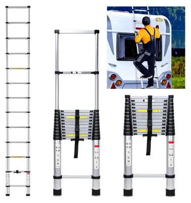 Produktbild von Teleskopleiter 5 m ausziehbar aus Aluminium mit einer Tragfähigkeit von 150 kg