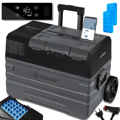 Produktbild von KESSER® Kompressor Kühlbox elektrisch Gefrierbox, Mit APP-Steuerung USB-Anschluss 12/24 V 230V, +Teleskopstange Räder Kühlschrank Kühlung bis -20 °C für Auto, Lkw, Boot, Reisemobil, Camping