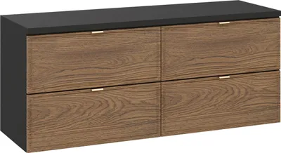 Zdjęcie produktu dla Szafka Łazienkowa 120 Cm Blat Czarny 4 Szuflady Dąb Czarny Mat