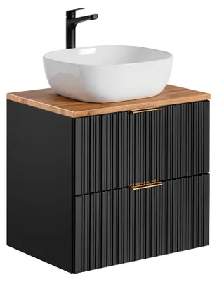 Produktbild von Waschtisch 60.6cm Adriel mit 2 Schubladen, Schwarz und Holzoptik