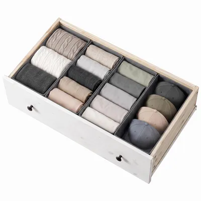 Productafbeelding van Opbergboxen met lades, organizer van vlies, inklapbare opbergboxen, set van 4, afmetingen 20,5 x 41 x 11 cm, geschikt voor HEMNES (108 cm) zonder vakken voor kleding