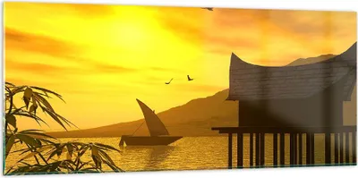 Produktbild von Bilder auf glas - Asien Berg Meer Felsen - 120x50cm - Glasbilder - Wandbilder - Kunstdruck - zum Aufhängen bereit - Wanddekoration aus Glas - Glas Bilder - Wandbild auf Glas - GAB120x50-0363