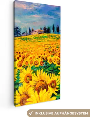 Produktbild von MuchoWow® - Leinwandbilder - Ölfarbe - Gemälde - Blumen - Sonnenblume, Wandbild, Wanddeko Bilder Wohnzimmer, 20x40 cm