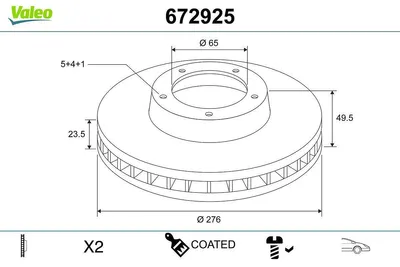 Produktbild von 2x VALEO Bremsscheiben Vorne für VW Golf VII Schrägheck (5G1, BQ1, BE1, BE2) 276mm 672925