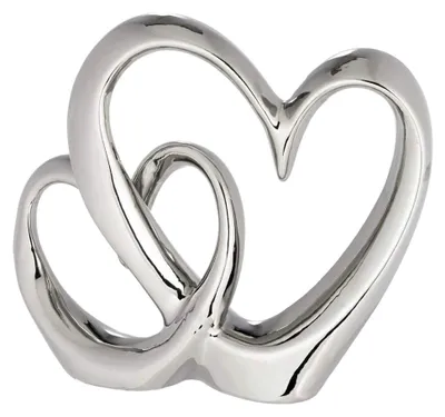 Produktbild von Dekoratives Herz in Silber - 20x18x6 cm - Keramische Doppelherz Skulptur für Tischdekoration
