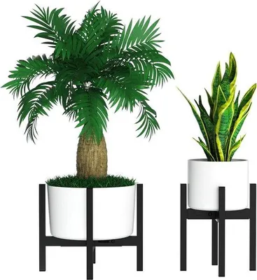 Productafbeelding van Plantenstandaard in mid - Century stijl, van metaal - Geschikt voor binnen en buiten - Grote zwarte bloempotdrager