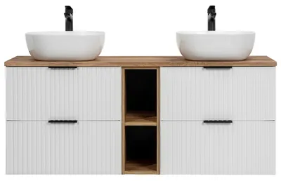 Image de Ensemble meuble vasques à poser + 1 éléments - 140 cm - Georgia White
