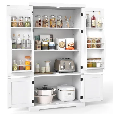 Immagine prodotto di COSTWAY Mobile da cucina alto, 139 cm, dispensa con 5 ripiani e 4 ante, mobile da buffet indipendente in legno, mobile contenitore, bianco
