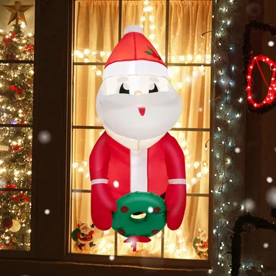 Produktbild von COSTWAY Aufblasbarer Weihnachtsmann aus dem Fenster, 100CM LED Deko Weihnachten aufblasbar, Weihnachtsdekoration draußen, Weihnachten Deko für Hof, Garten und Rasen