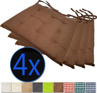 Produktbild von Stuhlkissen Nizza 38x38 cm 4er Pack Sitzkissen mit Steppung, Farbe:Braun