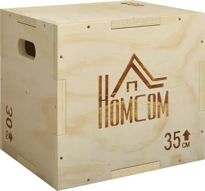 Image de Plyo Box 3-en-1, bois naturel, 3 hauteurs, 40,5 x 35,5 x 30,5 cm