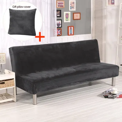 Produktbild von Armlose Schlafsofa-Bettdecke Polyester Elasthan Stretch Futon 3-Sitzer Schonbezug mit Kissenbezug, 80 x 50 cm, Dunkelgrau