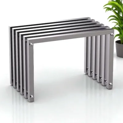 Produktbild von DanDiBo Sitzhocker Edelstahl Modern Wetterfest Metall Massiv 96643 Sitzbank 60 cm Outdoor Garten Hocker Lamellenbank Lamellenhocker