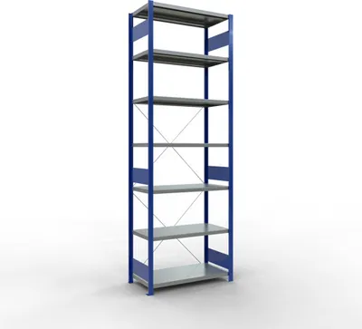 Produktbild von Schulte Fachbodenregal MULTIplus250 Stecksystem | Grundregal | HxBxT 300x100x50cm | 7 Ebenen | Fachlast 250kg | Enzianblau/Verzinkt