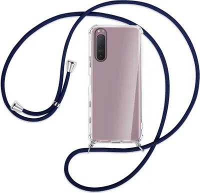Produktbild von Handykette Backcover-Schutzhülle mit Band (Metall silberfarben) für Sony Xperia 5 II - dunkelblau