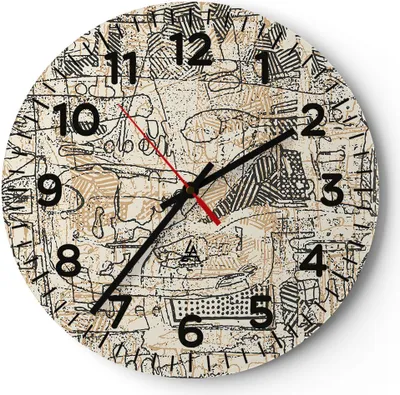 Produktbild von Wanduhr - Rund - Glasuhr - Graffiti Kritzeleien Zeichnen - 40x40cm - Schleichendes Uhrwerk - Lautlos - zum Aufhängen bereit - Dekoration Modern - Wanddekoration aus Glas - C4AR40x40-5047