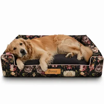 Produktbild von Großes Hundebett Hundesofa Hundekissen Hundekörbchen  Waschbar - Farbe Schwarz mit Rosen - Hundematte Größe XL - 100x65 cm