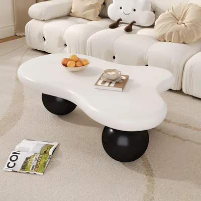 Produktbild von MODFU Couchtisch mit 16 Farben wählbar-LEDCloud-Kaffeetisch,Beistelltisch mit Schwarzer rundbein-Design,Wolkenform-Design,Weiß und Schwarz