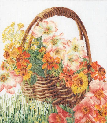 Produktbild von Thea Gouverneur Kreuzstich Stickpackung "Blumenkorb Aida", Zählmuster, 35x39cm