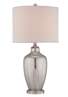 Zdjęcie produktu dla Lampa stołowa z abażurem Nicolls beżowa 1xE27x100W szkło wym:75x38x38cm IP20 Quoizel
