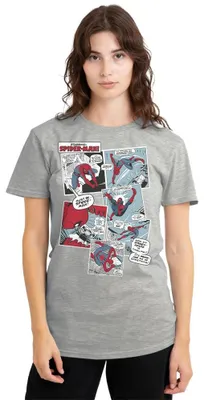 Produktbild von Spider-MAN Damen Spiderman Panel Collage Ladies Shirt, Athletic Heather, Athleti