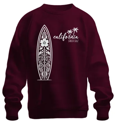 Immagine prodotto di California Santa Cruz Surfbretter Surfen Palmen Strand Vintage Unisex Felpa Pullover, Borgogna, S