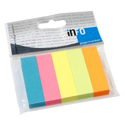 A package of colorful sticky page markers on a white background.