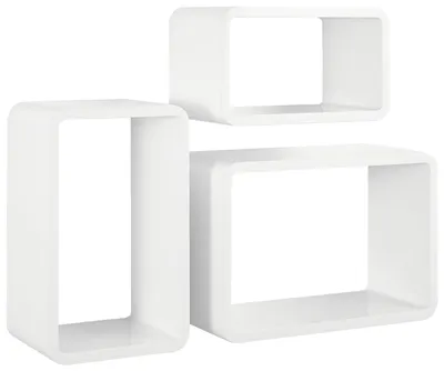 Produktbild von Modernes Wandregal-Set CURVE, 3-teilig, aus weißem MDF, je 45x30x20 cm