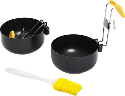 Produktbild von 1/2-teiliges Eierkocher-Ring-Set, Eierformen mit großer Kapazität und abnehmbarem Griff, antihaftbeschichtete Silikonabdeckung mit Ölpinsel für Pfannkuchen und Omeletts