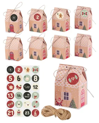 Produktbild von Adventskalender zum Befüllen 40 Stück mit Zahlenaufklebern Kraftpapier Geschenkboxen DIY Weihnachtsdeko