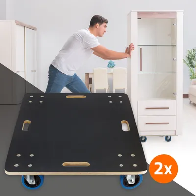 Zdjęcie produktu dla ECD Germany 2x wózek transportowy na kółkach z PP, 60x80 cm, do 800 kg płyt sitodrukowych, do transportu ruchomych mebli