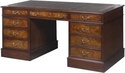 Produktbild von Casa Padrino Mahagoni Schreibtisch Braun / Grün 160,5 x 76 x H. 77 cm - Luxus Büromöbel