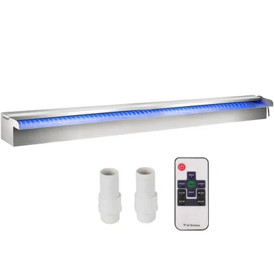 Image de Spiller pour cascade de piscine - Jeu d'eau en acier inoxydable avec bande LED, raccord de tuyau & télécommande - étang piscine fontaine - 90 x 11,5 x 8 cm - Résistant à la corrosion