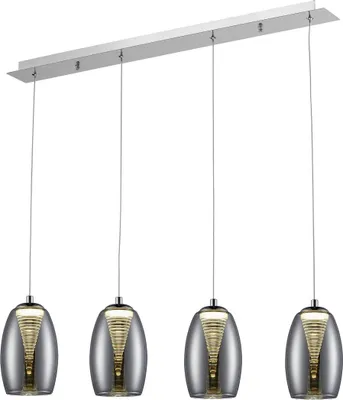 Produktbild von BRILLIANT LED Pendelleuchte Metropolis | stilvolle und elegante Deckenlampe | Chrom/Metall/Glas | rauchglas | 4-flammig | LED inkl. | 20W