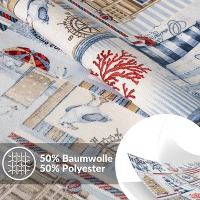 Tischdecke Patchwork Maritim Rot 200x140cm Schnittkante Wasserabweisend abwaschbar, Hauptbild