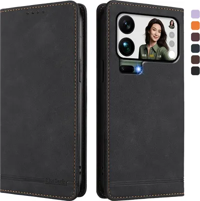 Immagine prodotto di Custodia per Xiaomi 17 Pro Max, retro custodia in Finto cuoio flip con supporto e slot per schede Nero
