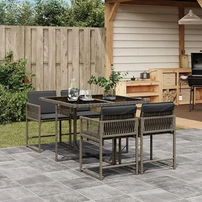 Produktbild von Rattan Gartenmöbel Set 4 Personen, Gartentisch Mit Stühlen, Sitzgruppe Outdoor, Rattan Sitzgruppe, mit Kissen Grau 5-TLG