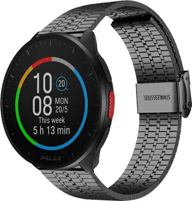 Produktbild von Strap-it Stahlarmband - Kompatibel mit Polar Pacer Armband Ersatzarmband Edelstahl Armband mit schnappverschluss Sportuhr zubehör für smartwatch 20mm Armband Schwarz