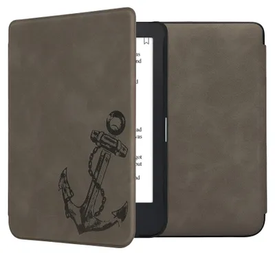 Produktbild von kwmobile Schutzhülle für Kobo Clara 2E / Tolino Shine 4 Hülle - eReader Case aus Kunstleder mit Auto Sleep Funktion - Anker Vintage mit Grau
