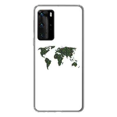 Produktbild von MuchoWow® Handyhülle Schutzhülle Hülle für Huawei P40 Pro Weltkarte - Grün - Blätter Silikon Softcase Handy Hülle - Schutz