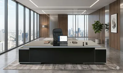 Produktbild von Büromöbel Chef Schreibtisch Managerschreibtisch Büroschreibtisch KEHL schwarz XXL 245x105x75 cm