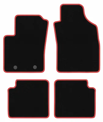 Zdjęcie produktu dla Dywaniki samochodowe welurowe CARLUX-RED do: Fiat 500 (2007-2013, cabrio, hatchback) czarne z czerwonym obszyciem, z mocowaniami