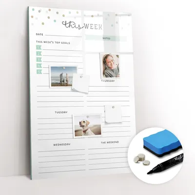Produktbild von Magnetische Wandtafel - Schwarzer Marker + Schwamm + Magnete - 60 x 90 cm - Wochenplaner