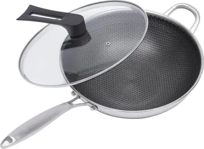 Zdjęcie produktu dla Patelnia wok, nieprzywierająca z powłoką o strukturze plastra miodu, 1 litr, odporna na zarysowania i trwała, łatwa do czyszczenia, do zdrowego gotowania