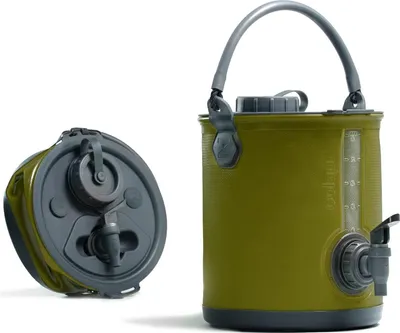 Produktbild von 2-in-1 Wasserkanister faltbar mit Hahn - tragbarer Wasserkanister für Trinkwasser beim Camping & Festival - praktischer Falteimer für Wohnmobil oder Wohnwagen
