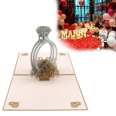 Produktbild von 3D Pop-Up Karte Diamantring – 15×15 cm, elegante Hochzeits- & Liebeskarte, inklusive Umschlag, Überraschungseffekt