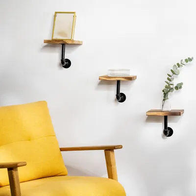 Produktbild von Navaris Wandregal Regal aus Holz und Metall - 3er Set Schweberegal Hängeregal - Ablage für Bilderrahmen Deko Bücher Blumentopf - einfache Montage