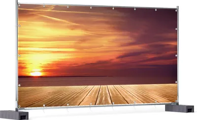 Produktbild von Wallario XXL Outdoor-Poster für Garten oder Balkon, Motiv Steg am See - Sonnenuntergang und roter Himmel, in ca. 340 x 173 cm
