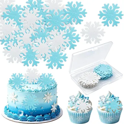 Productafbeelding van Sneeuwvlokken taartdecoratie Kerstmis eetbaar - Set van 50 - Eetbaar papier